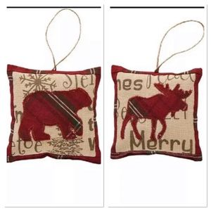 2 set moose bear christmas tree plaid pillow ornaments